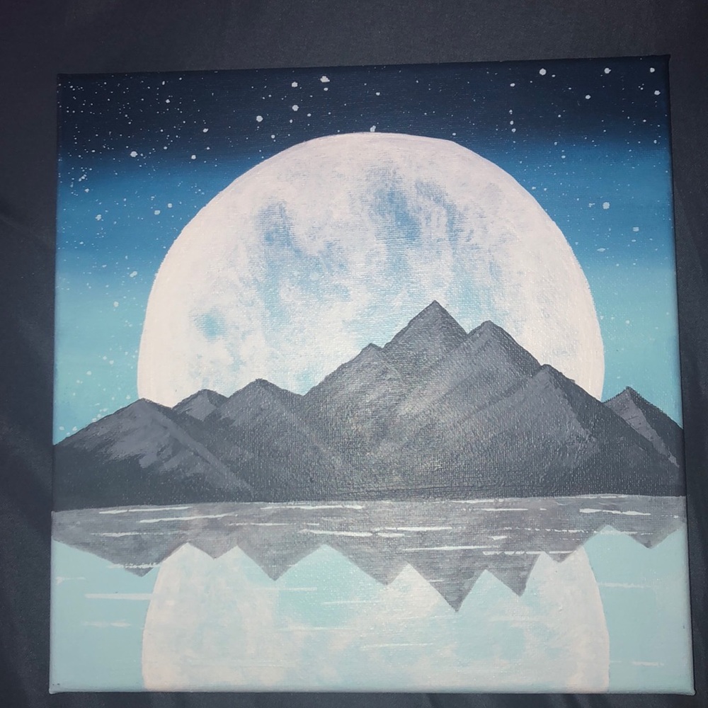Moon and Mountains acrylic painting on canvas